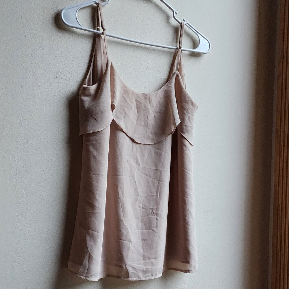 Naked Zebra Nude Ruffled Back Plunge Tank Top Size Small - Picture 4 of 16